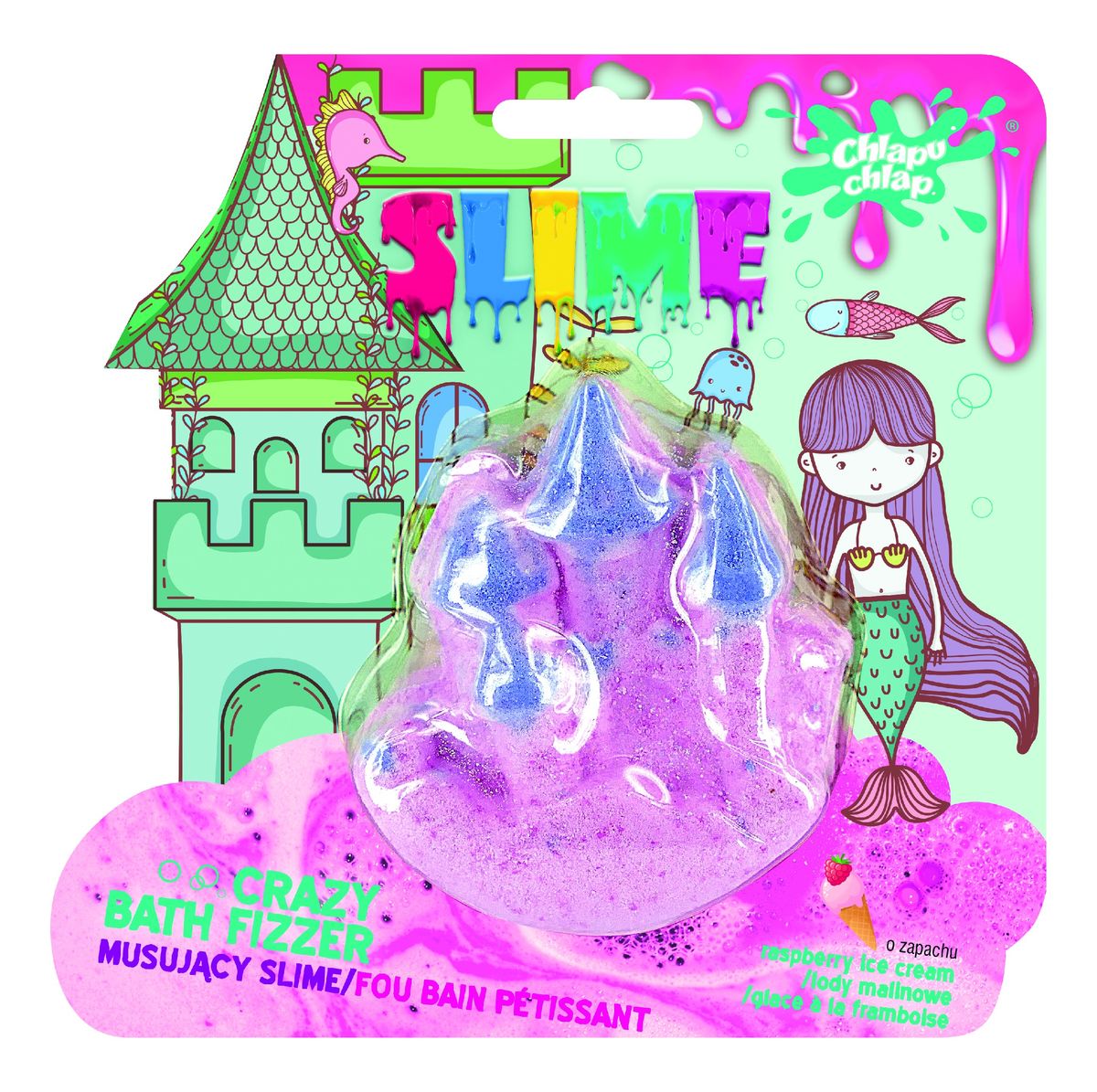 Musujący Slime do kąpieli Zamek - zapach lodów malinowych