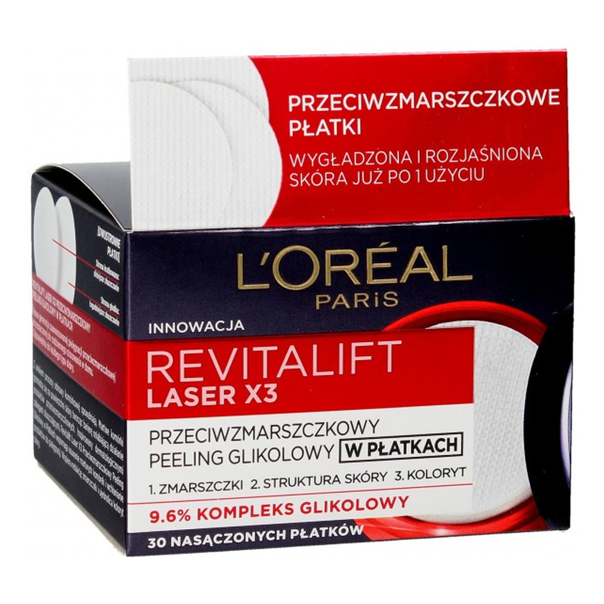 L'Oreal Paris Revitalift Laser X3 Peeling przeciwzmarszczkowy X3 glikolowy w płatkach 30szt.
