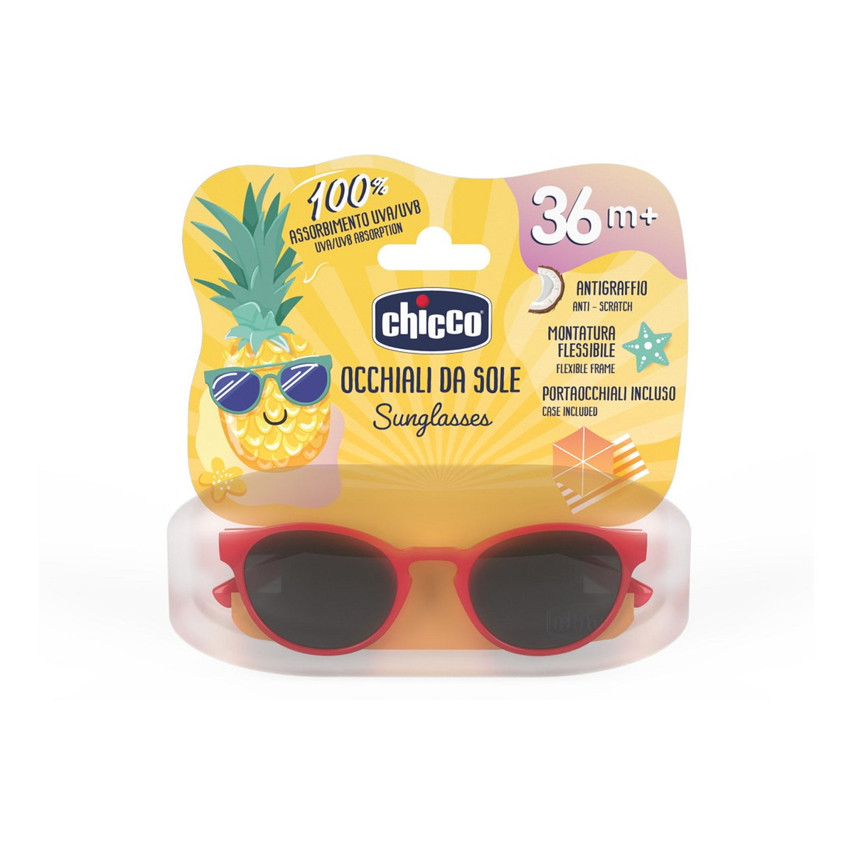 Chicco Okulary przeciwsłoneczne z filtrem uv dla dzieci 36m+ czerwone