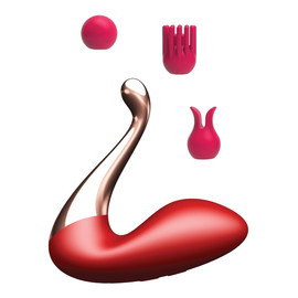 Swan massager masażer w kształcie łabędzia z trzema zamiennymi końcówkami red