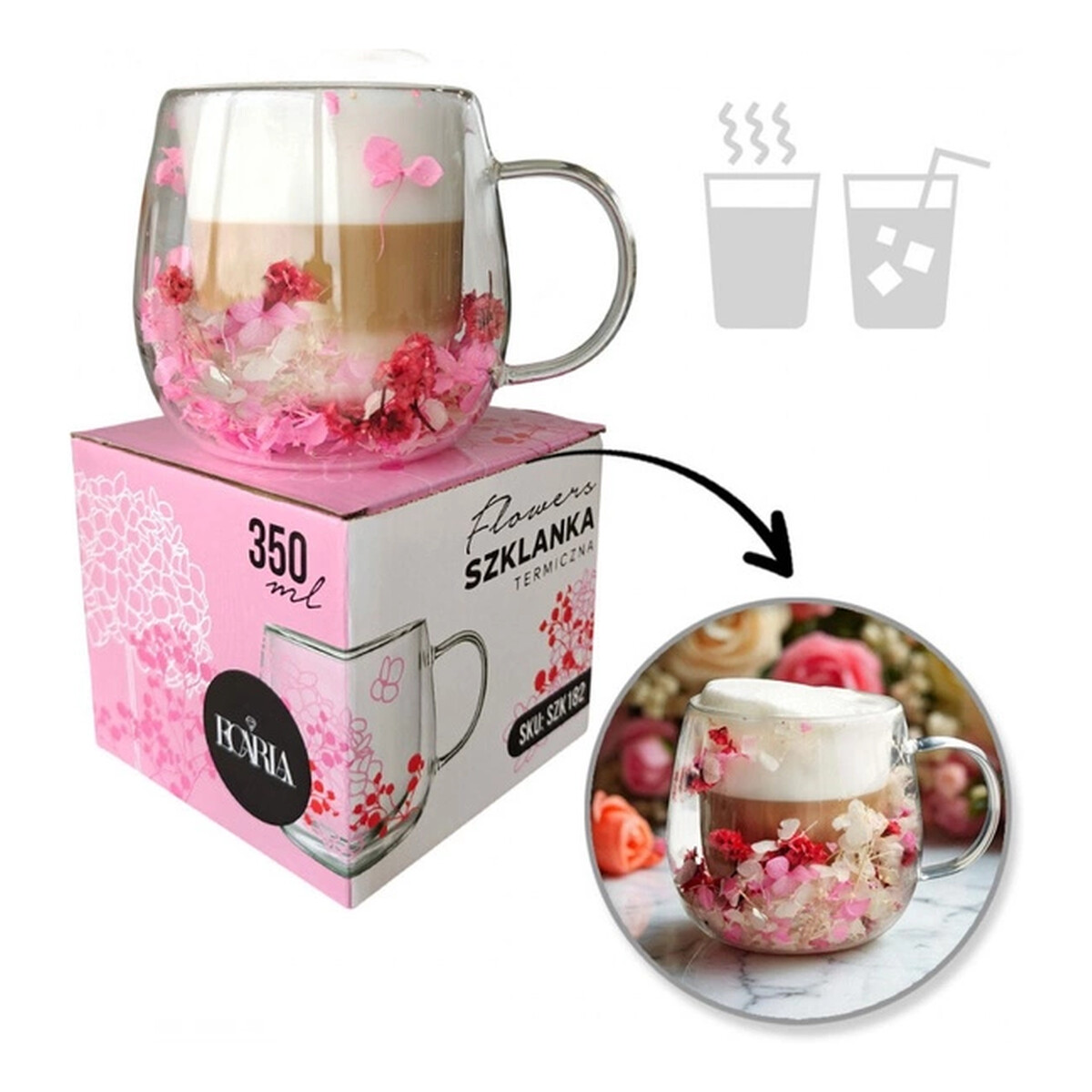 Ecarla Szklanka termiczna z kwiatami w środku 350ml