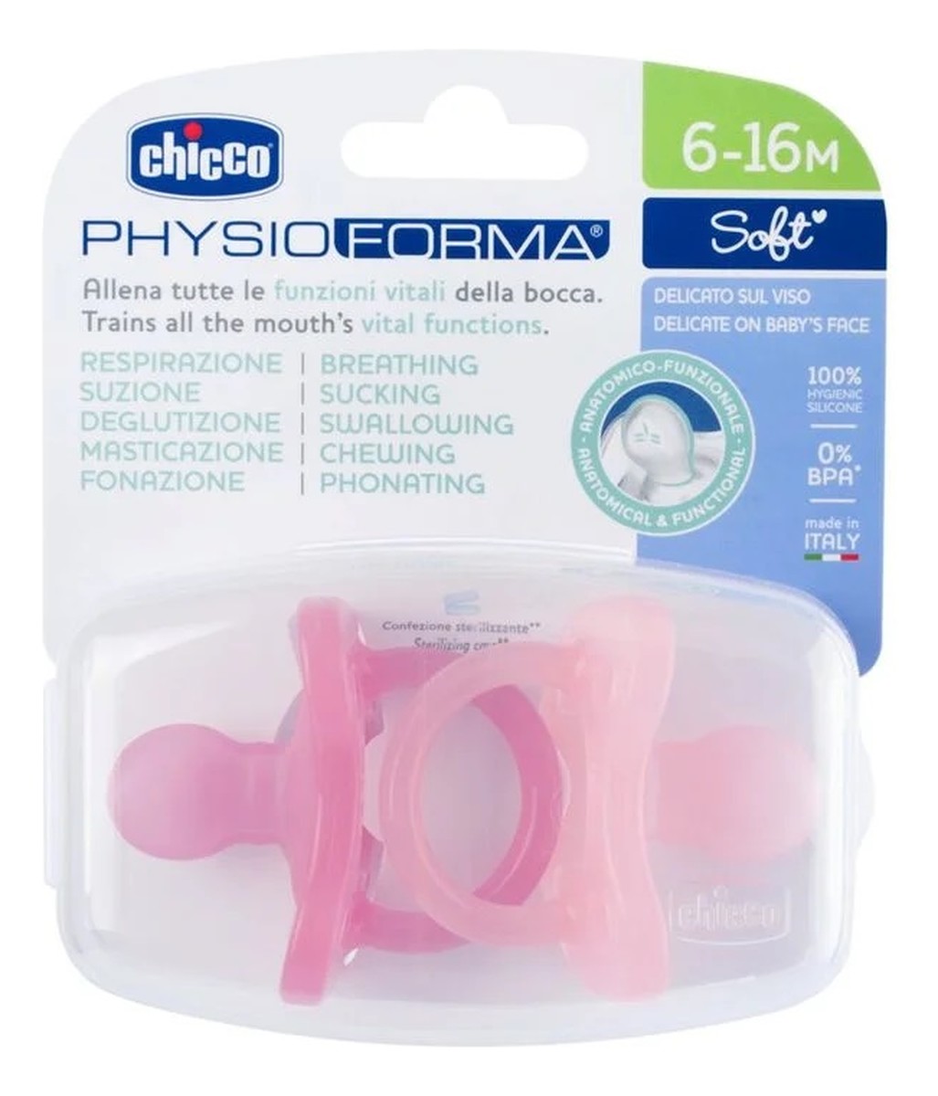 Physioforma soft smoczek silikonowy uspokajający 6-16m różowy 2szt.