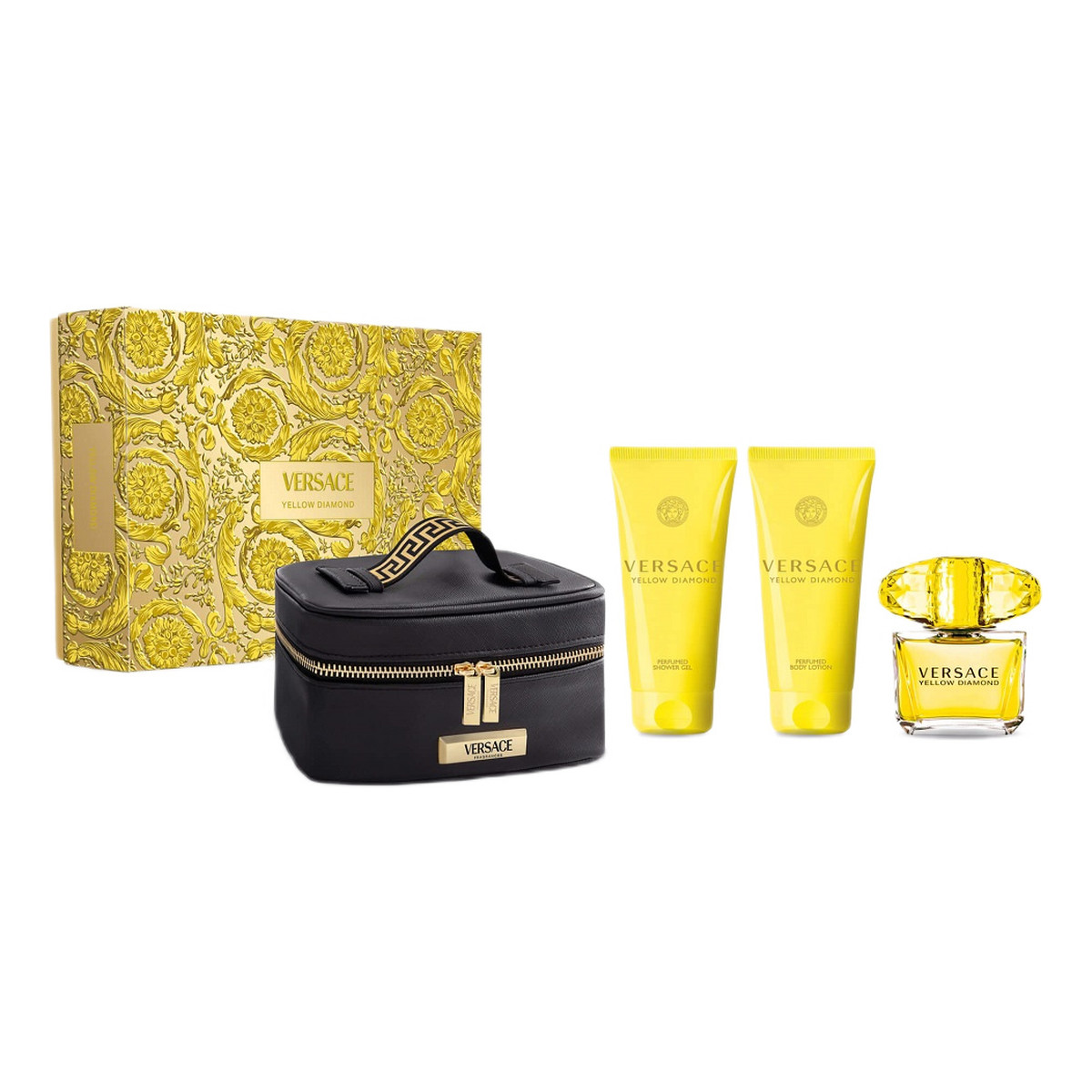 Versace Yellow Diamond Zestaw woda toaletowa spray 90ml + balsam do ciała 100ml + żel pod prysznic 100ml + kosmetyczka