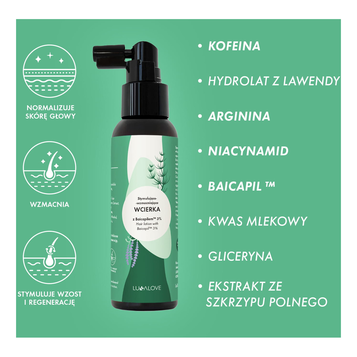 Lullalove Stymulująco-wzmacniająca wcierka z Baicapilem 3% 100ml