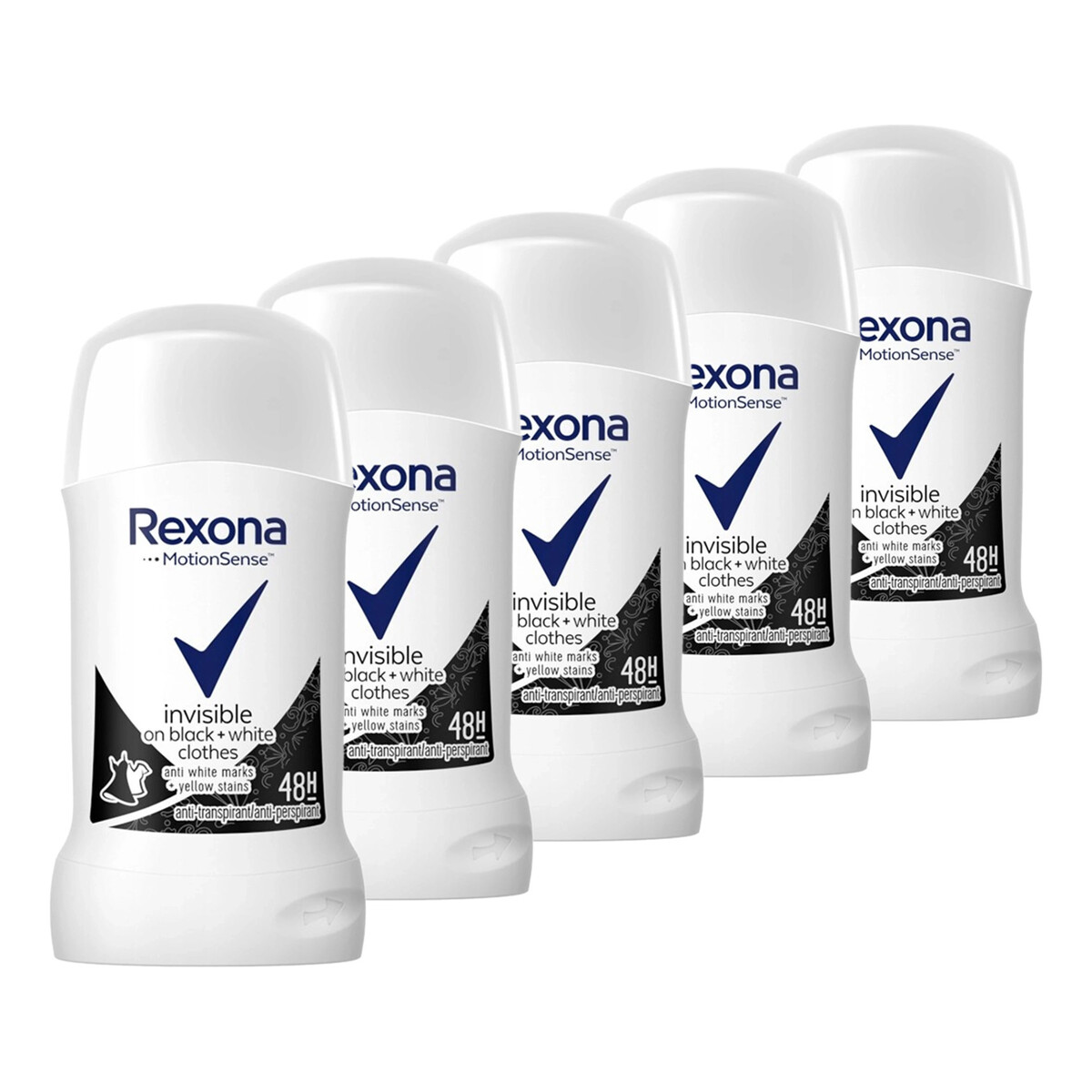 Rexona Invisible on black and white clothes Antyperspirant w sztyfcie dla kobiet 48h 5x40ml