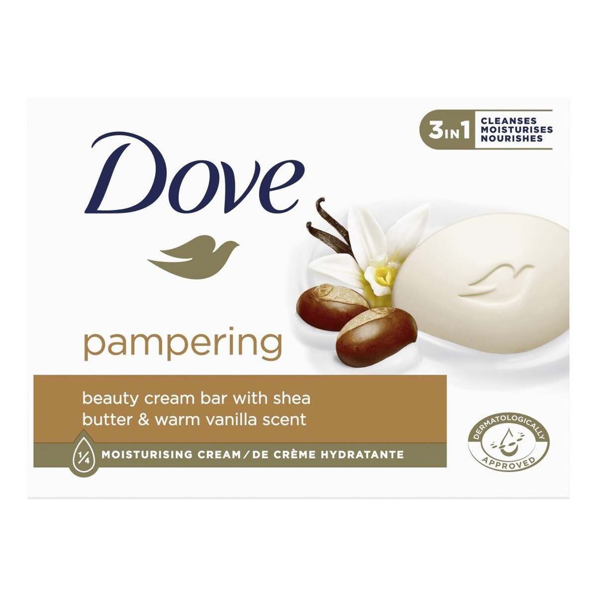 Dove Kremowe Mydło w kostce 3in1 - Pampering Shea Butter & Warm Vanilla 90g