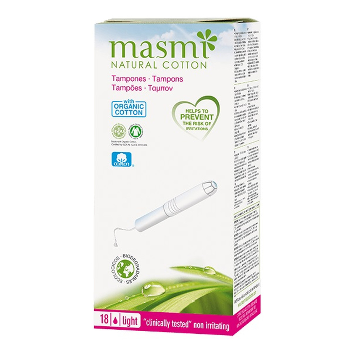 MASMI Tampons tampony z aplikatorem z bawełny organicznej light 18szt