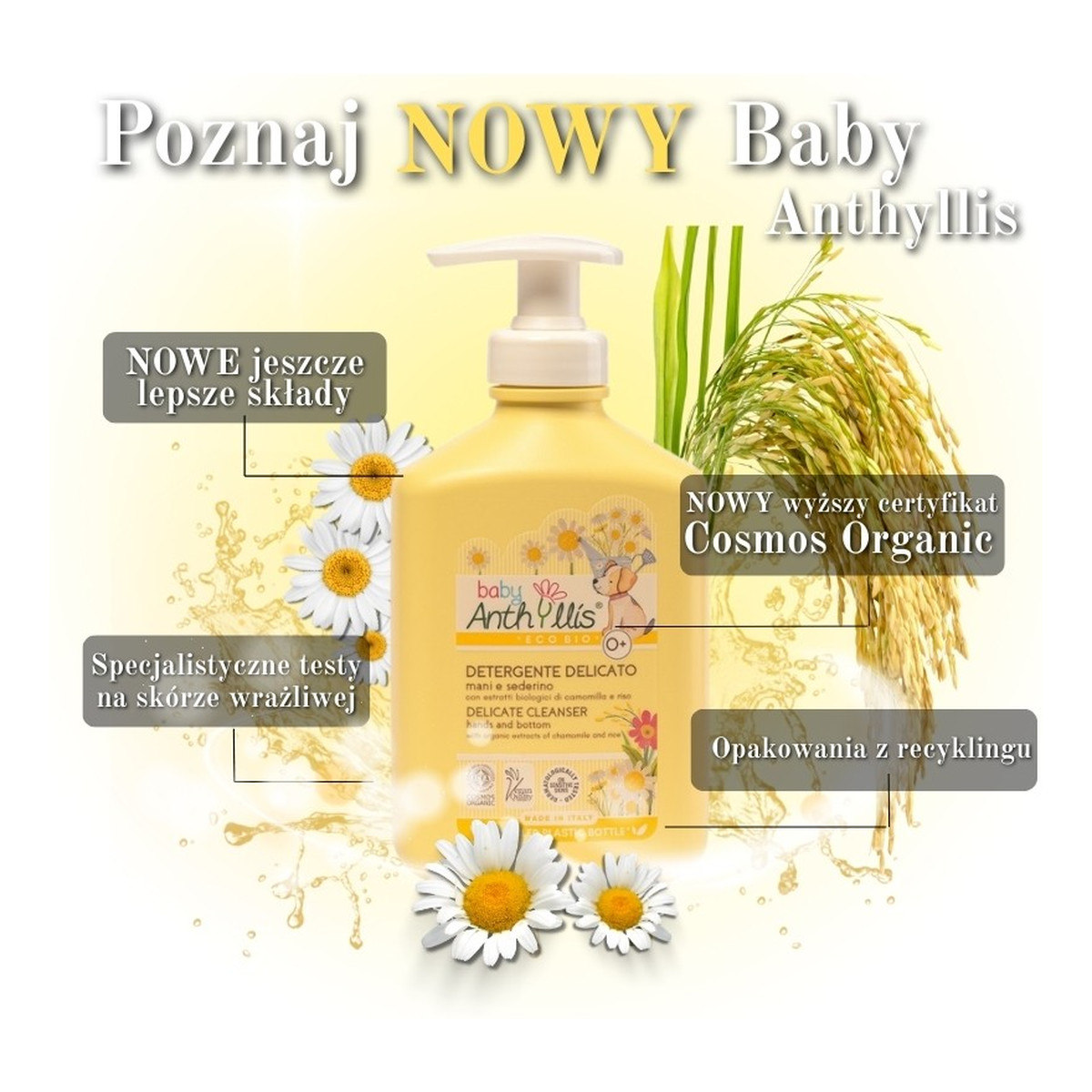 Anthyllis Baby Delikatny płyn do mycia twarzy rąk i higieny intymnej 300ml