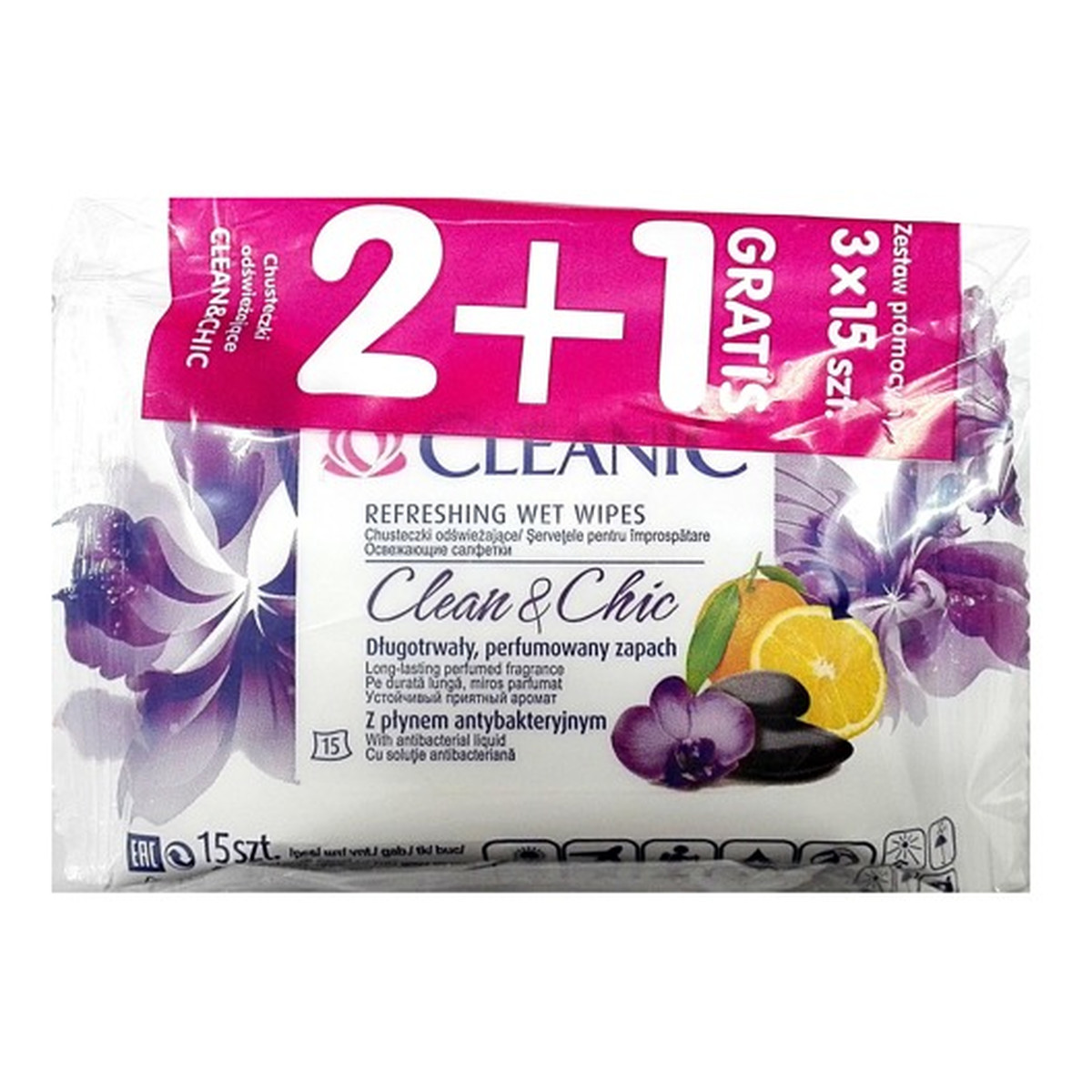 Cleanic Clean & Chic Chusteczki odświeżające 2+1 gratis (3x15szt)