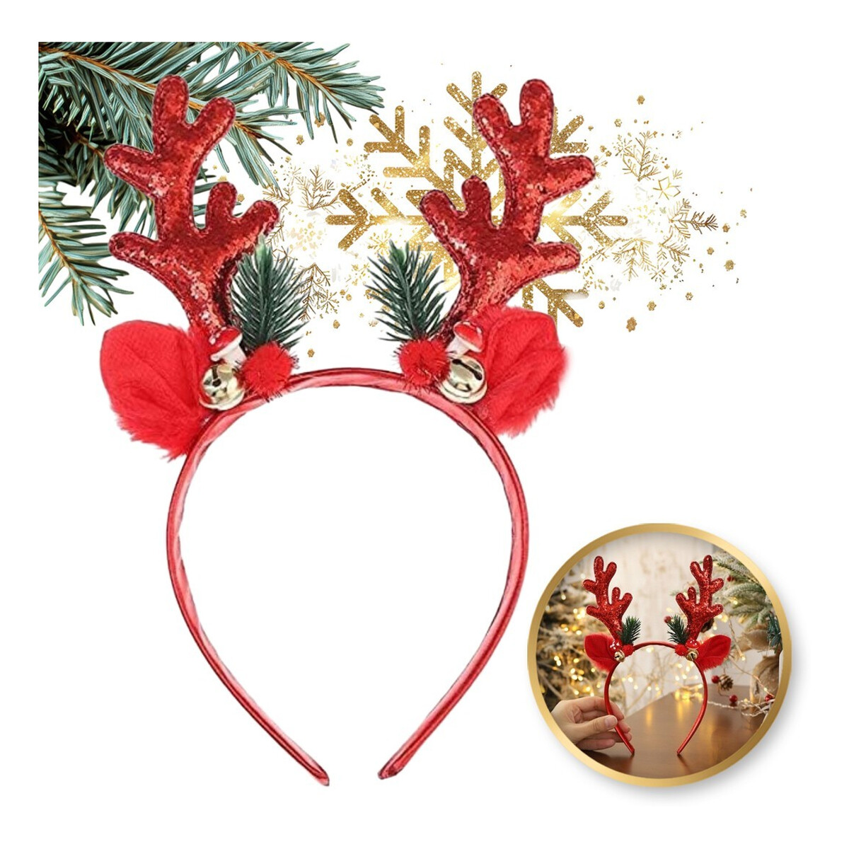 Ecarla Opaska do włosów Świąteczna z uszkami i rogami Renifer