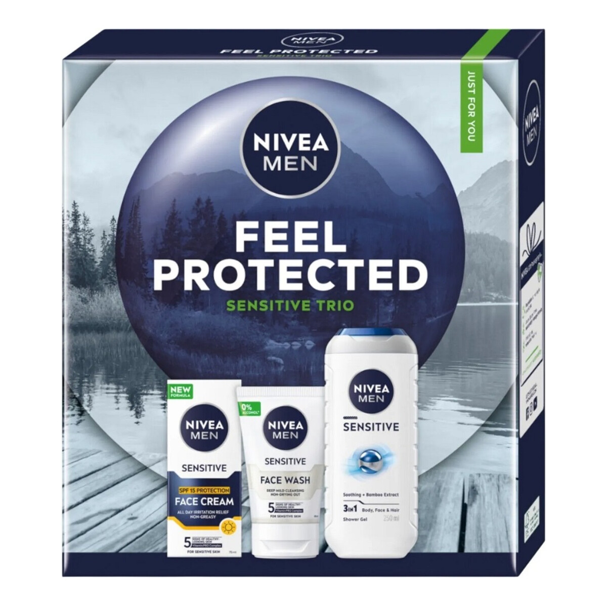 Nivea Men Feel Protected Zestaw żel pod prysznic 3w1 250ml + żel do mycia twarzy 100ml + ochronny krem nawilżający spf15 75ml