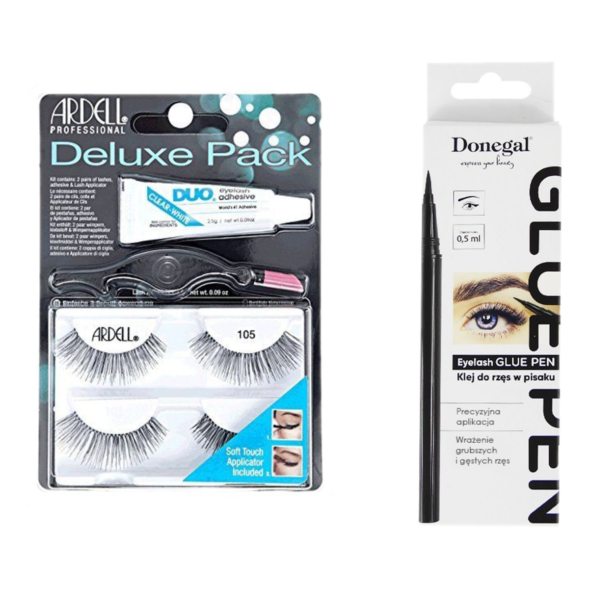 Ardell Deluxe Pack 105 zestaw sztucznych rzęs 2 Pary Black + Klej w pisaku