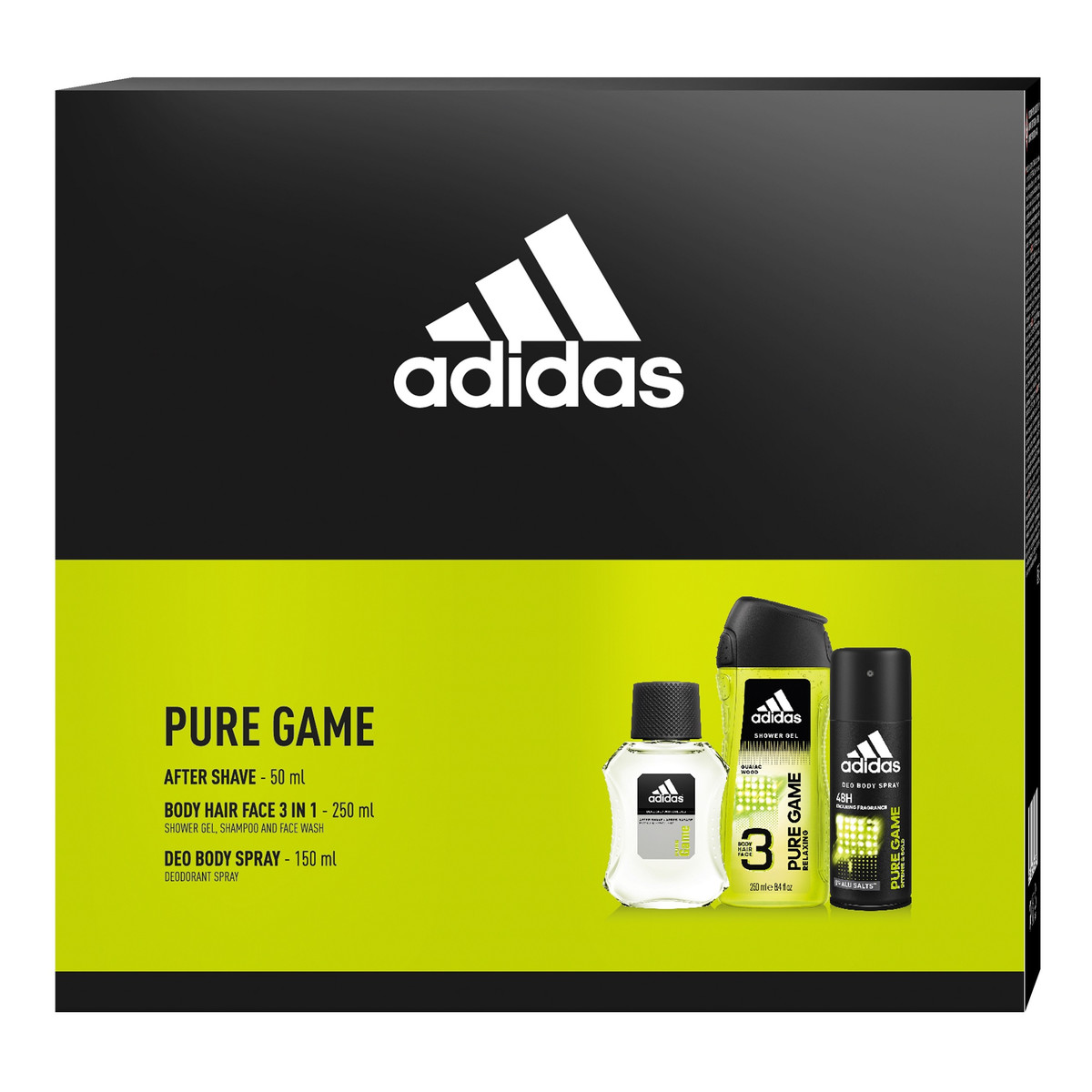 Adidas Pure Game Zestaw prezentowy deo spray 150ml+żel pod prysznic 250ml+woda po goleniu 50ml