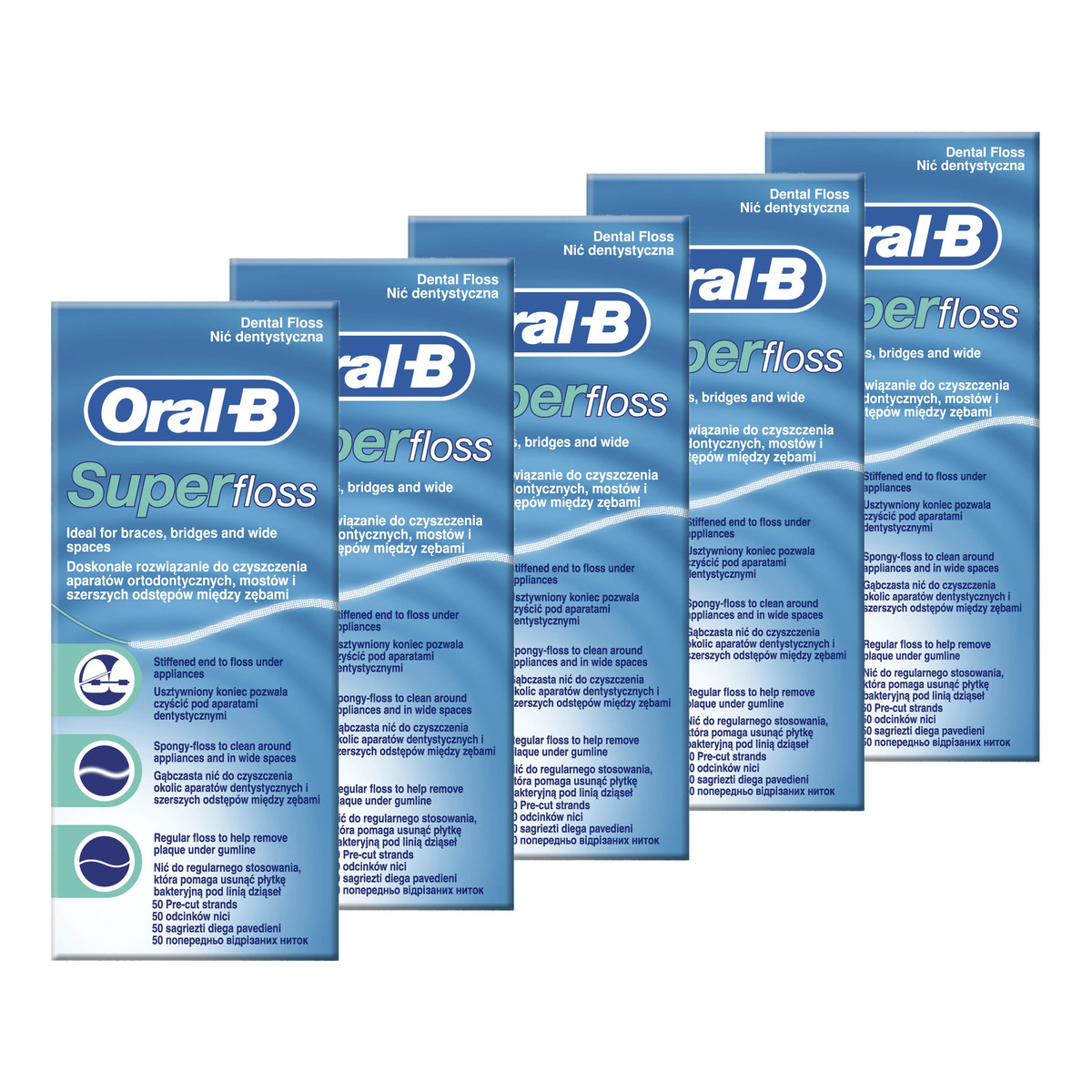 Oral-B Super Floss Nić dentystyczna 50 ocinków x 5 opakowań