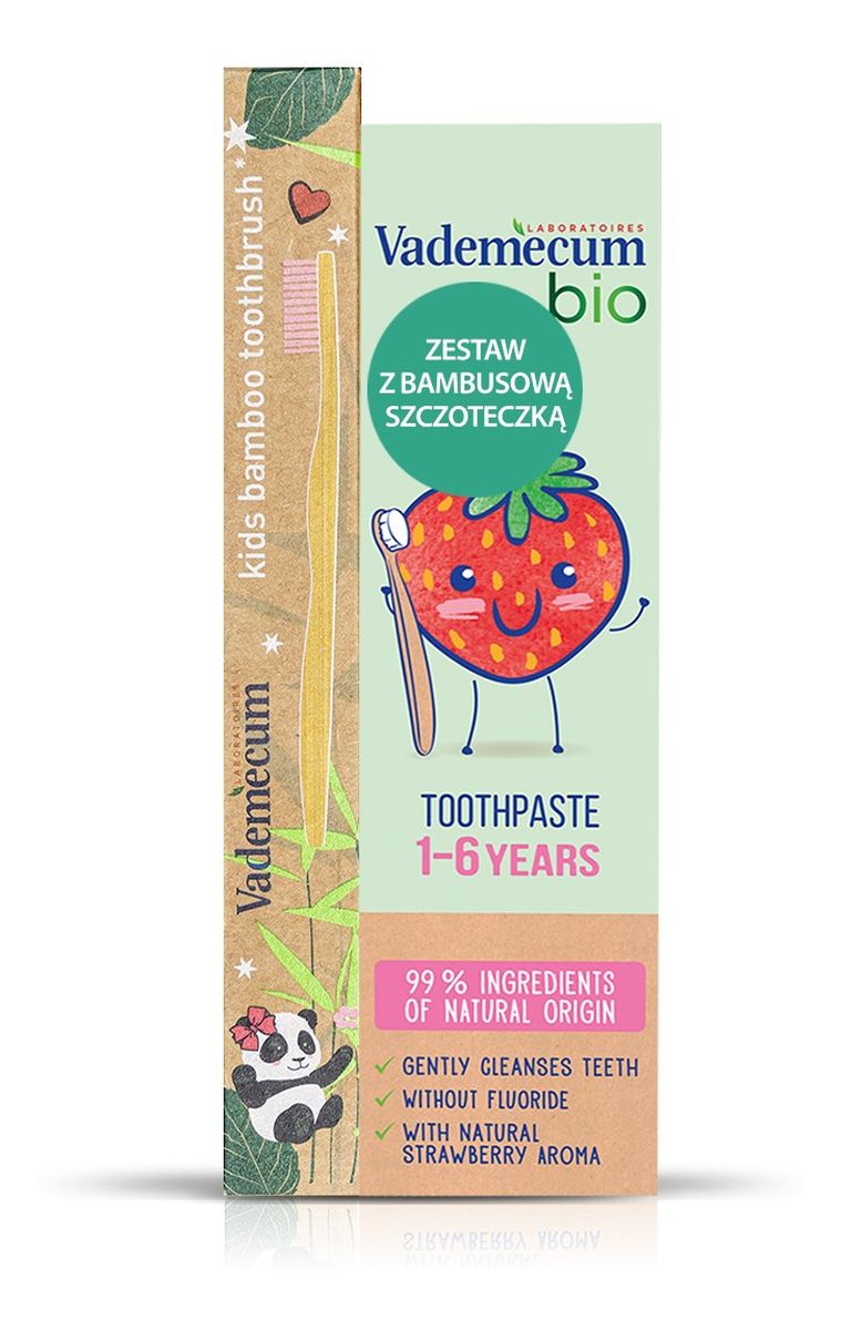 Pasta do zębów dla dzieci 1 do 6 r.ż. Strawberry + szczoteczka bambusowa do zębów