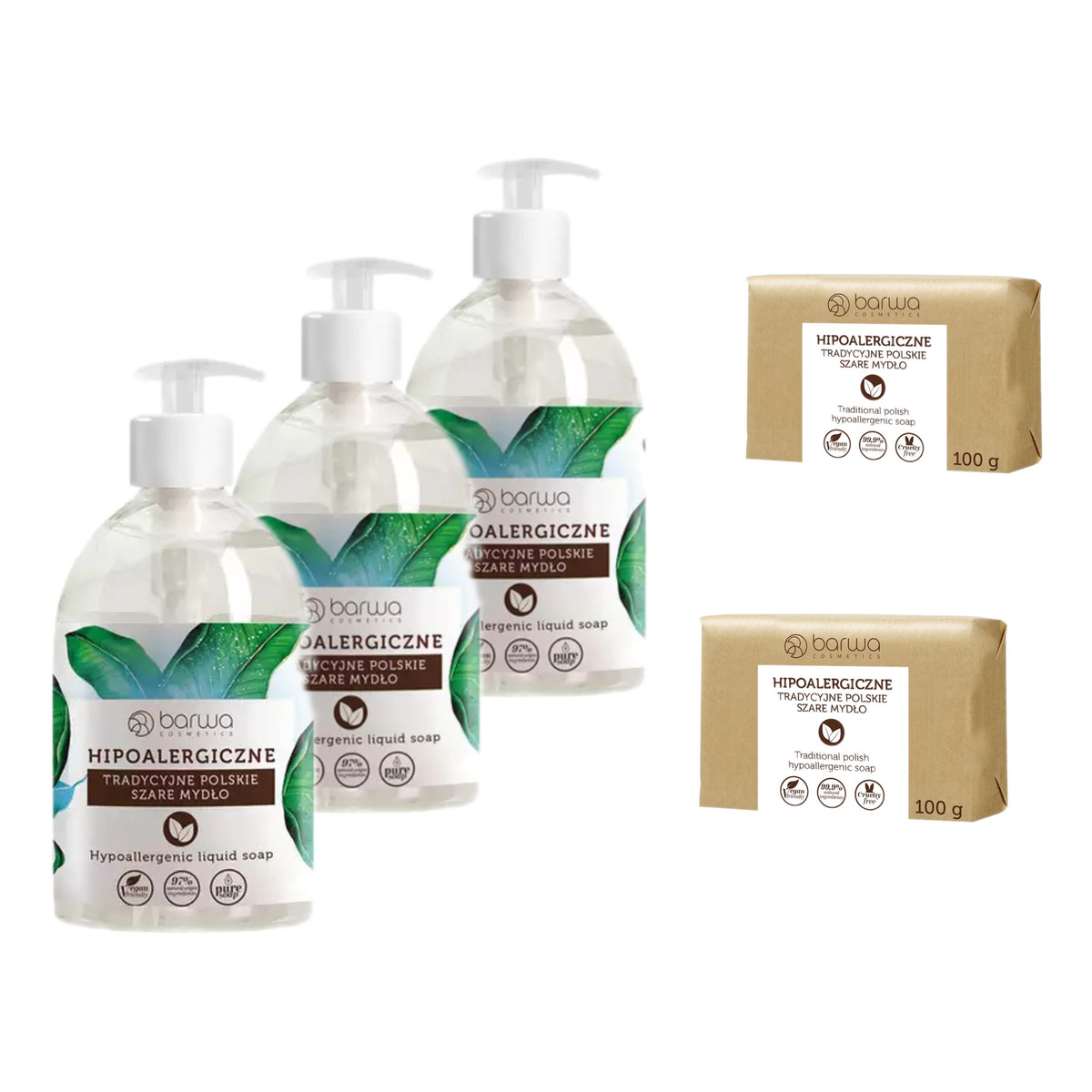 Barwa Szare Mydło w Płynie 3x500ml + Mydło w Kostce 2x100g