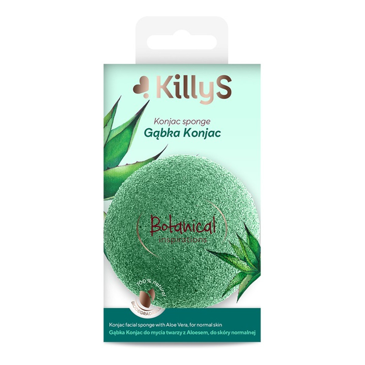 KillyS Botanical Inspirations Gąbka konjac do mycia twarzy z aloesem do skóry normalnej