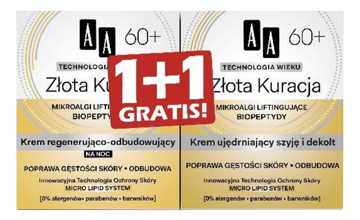 Złota Kuracja 60+ krem regenerująco-odbudowujący noc + krem ujędniający na szyję i dekolt