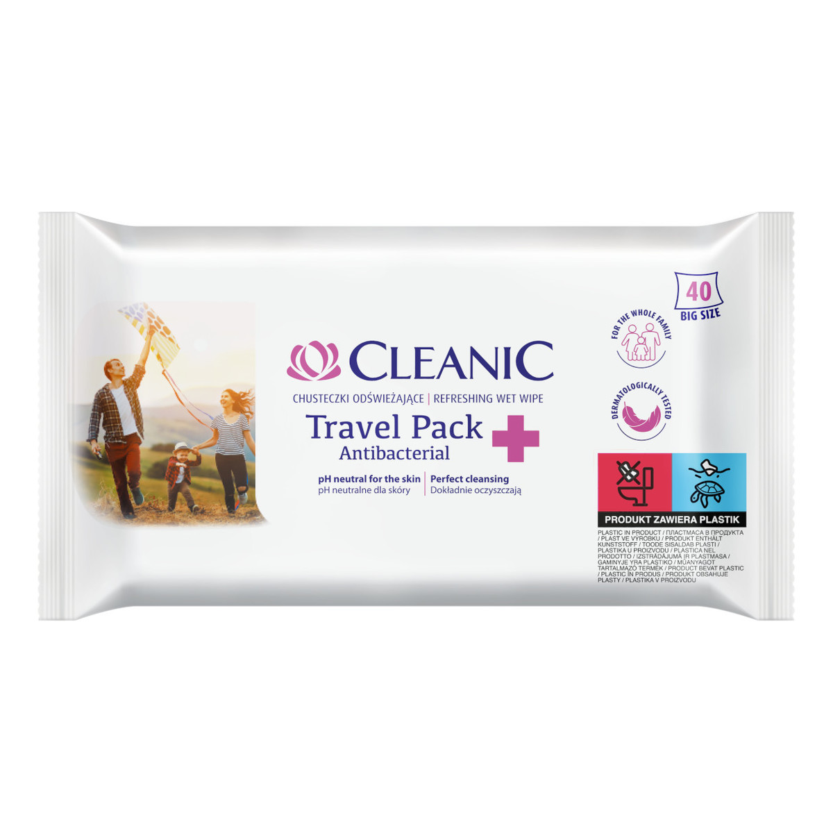 Cleanic Antibacterial Travel Pack Chusteczki Odświeżające z płynem antybakteryjnym 40 szt.
