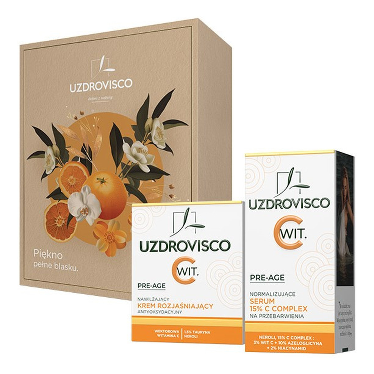 Uzdrovisco Pre-Age Zestaw nawilżający krem rozjaśniający antyoksydacyjny 50ml + normalizujące serum na przebarwienia 30ml