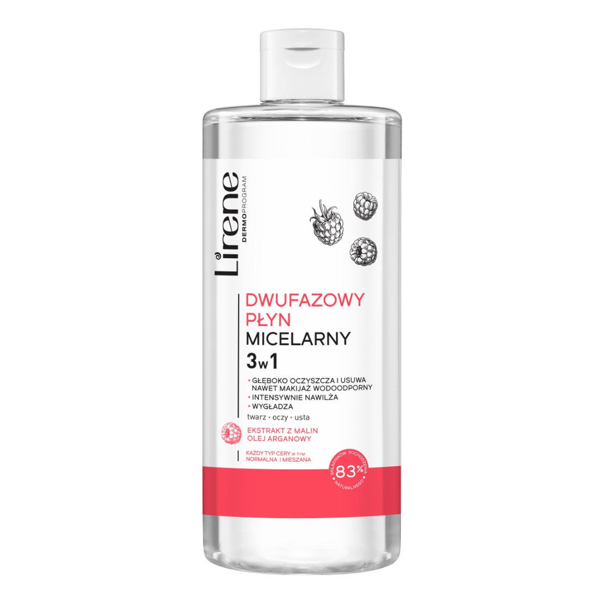 Lirene Dwufazowy płyn micelarny 3w1 Malina 400ml