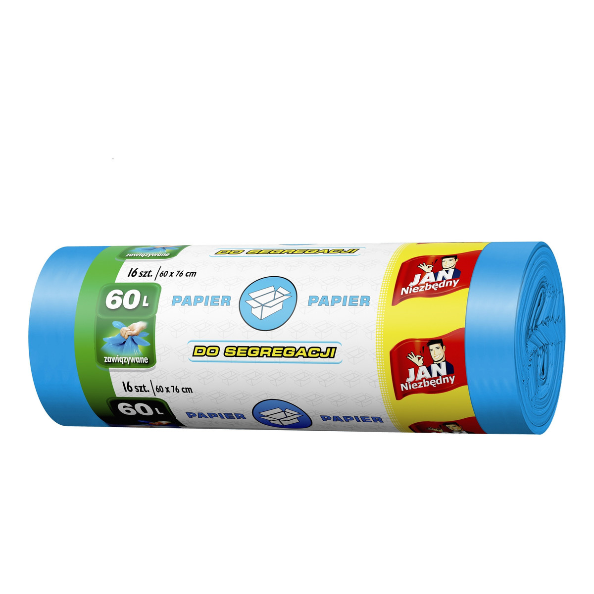 Jan Niezbędny Worki do segregacji śmieci niebieskie - na makulaturę papier 60l - 16 szt. 400g