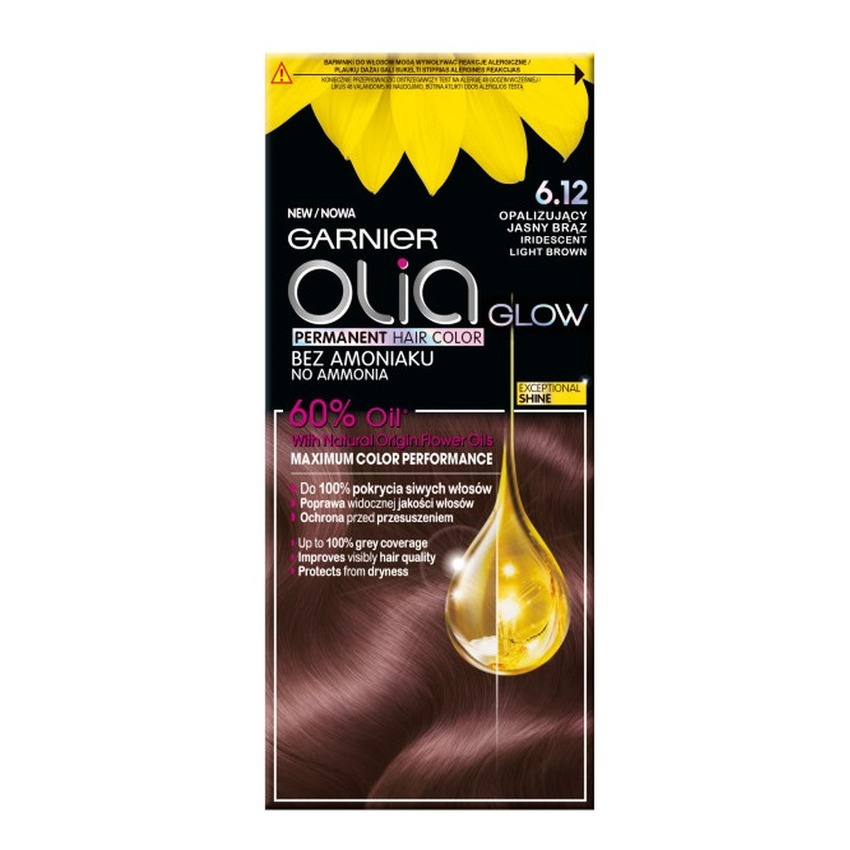 Garnier Olia Glow farba do włosów bez amoniaku 6.12 opalizujący jasny brąz