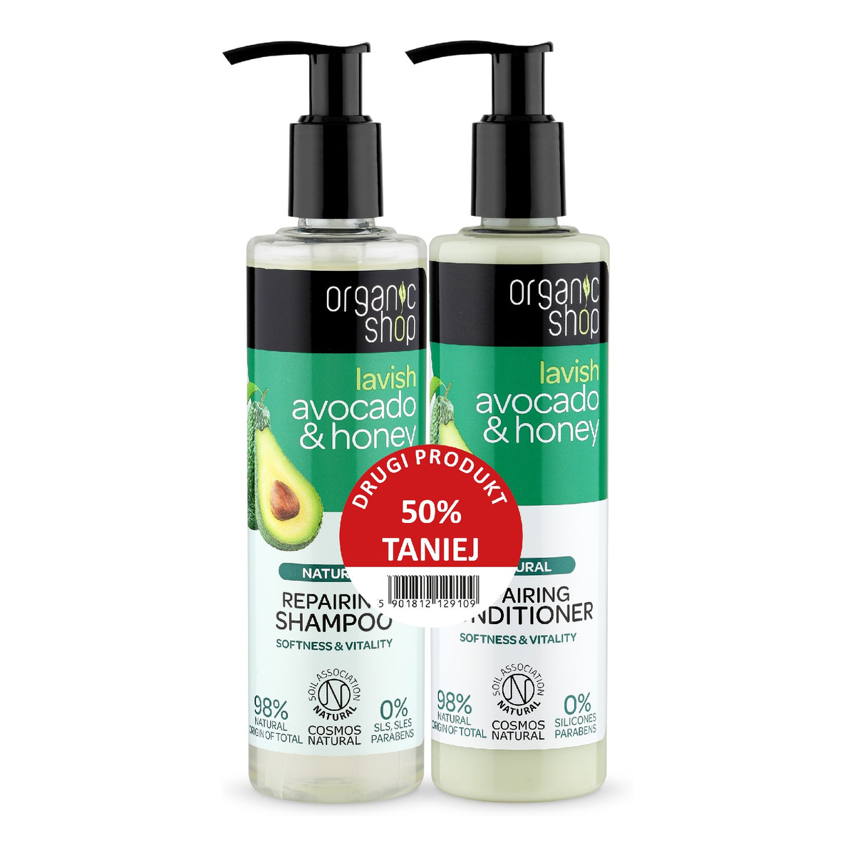 Organic Shop Zestaw naturalny szampon odbudowujący + odżywka Avocado