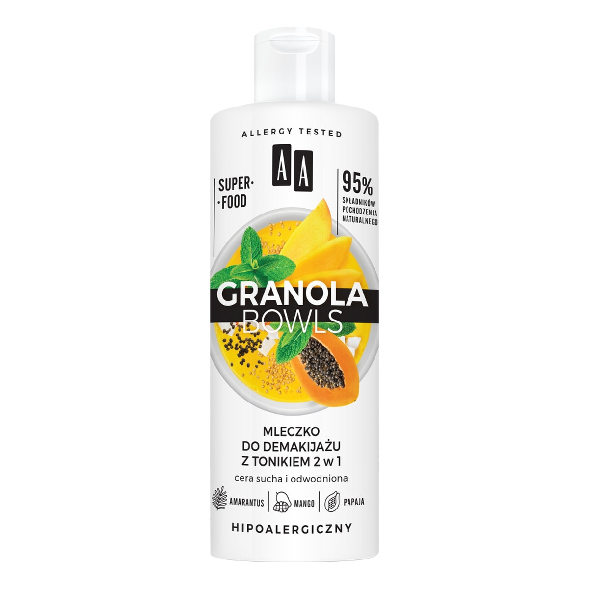 AA Granola Bowls Mleczko do demakijażu z tonikiem 2w1 cera sucha i odwodniona 400ml