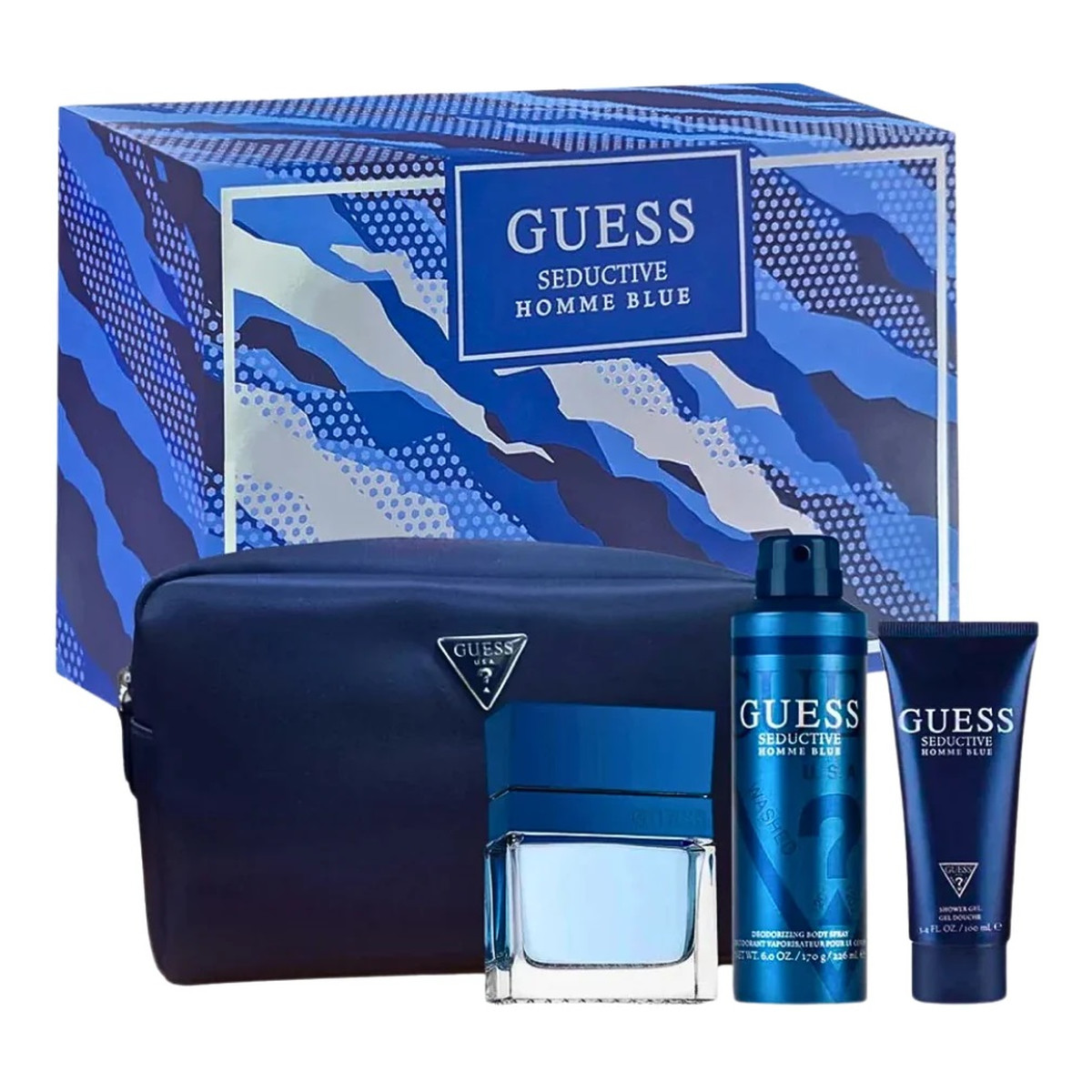 Guess Seductive Homme Blue Zestaw woda toaletowa spray 100ml + dezodorant spray 226ml + żel pod prysznic 100ml + kosmetyczka