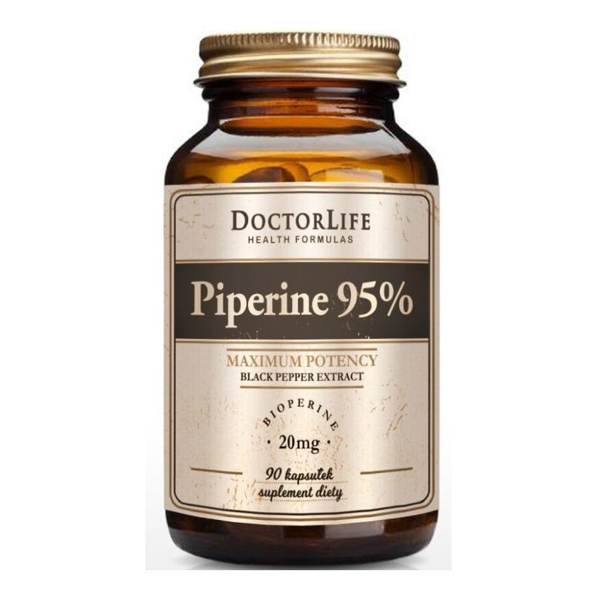 Doctor Life Piperine 95% Black Pepper Extract ekstrakt z czarnego pieprzu 20mg suplement diety 90 kapsułek 20mg
