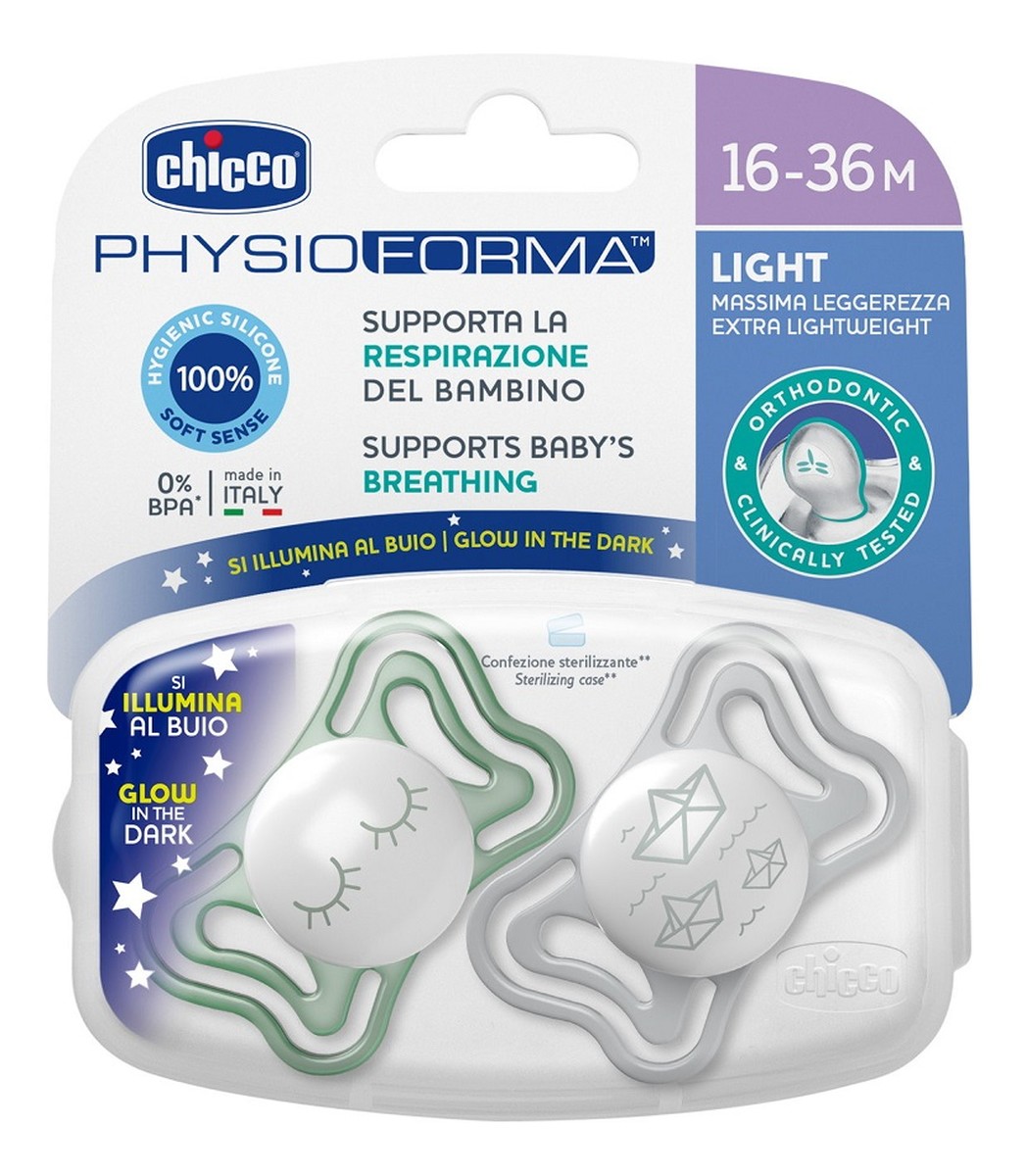Physioforma light smoczek silikonowy uspokajający 16-36m lumi 2szt.