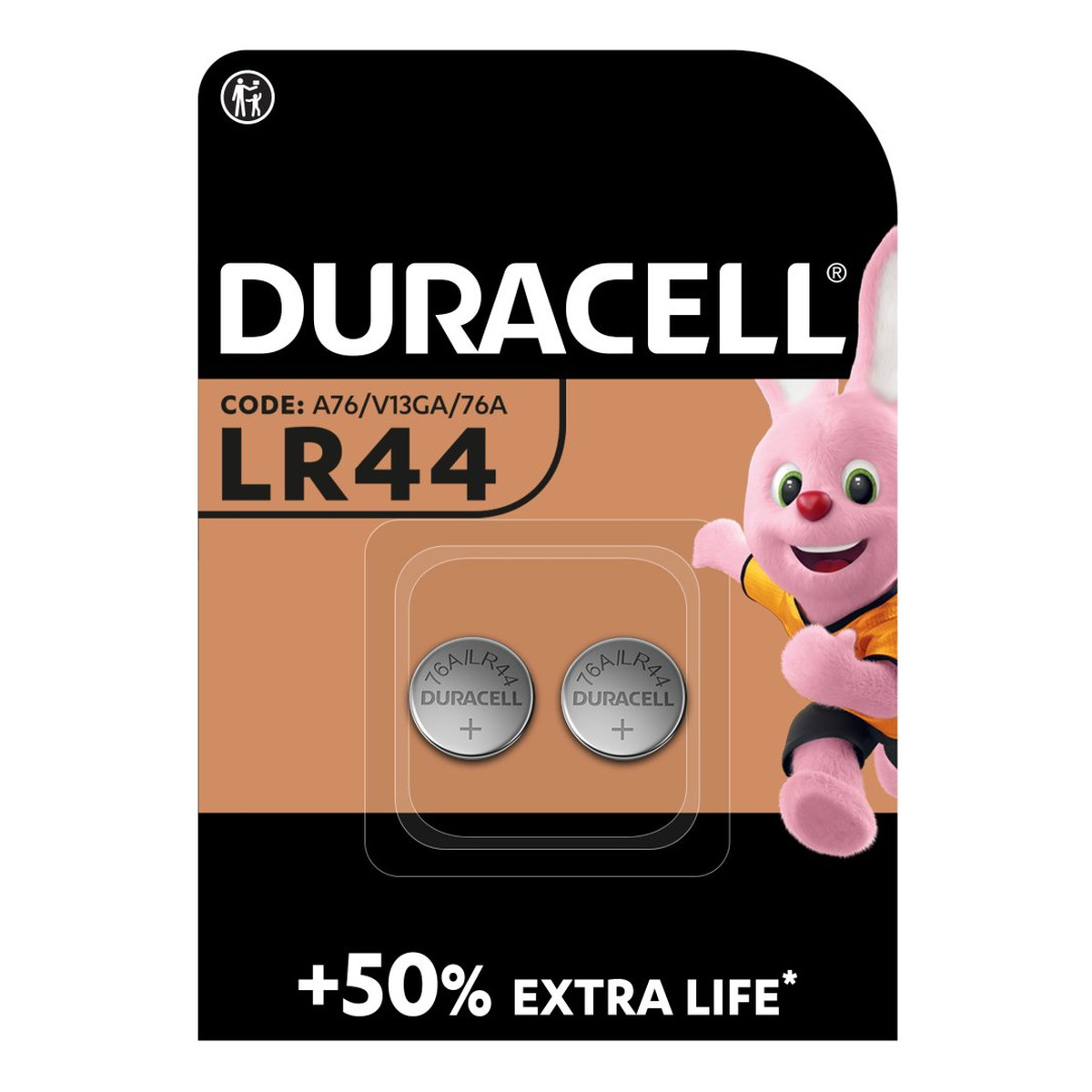Duracell Baterie Alkaliczne Basic Extra Life LR44 A76/V13GA/76A (2)