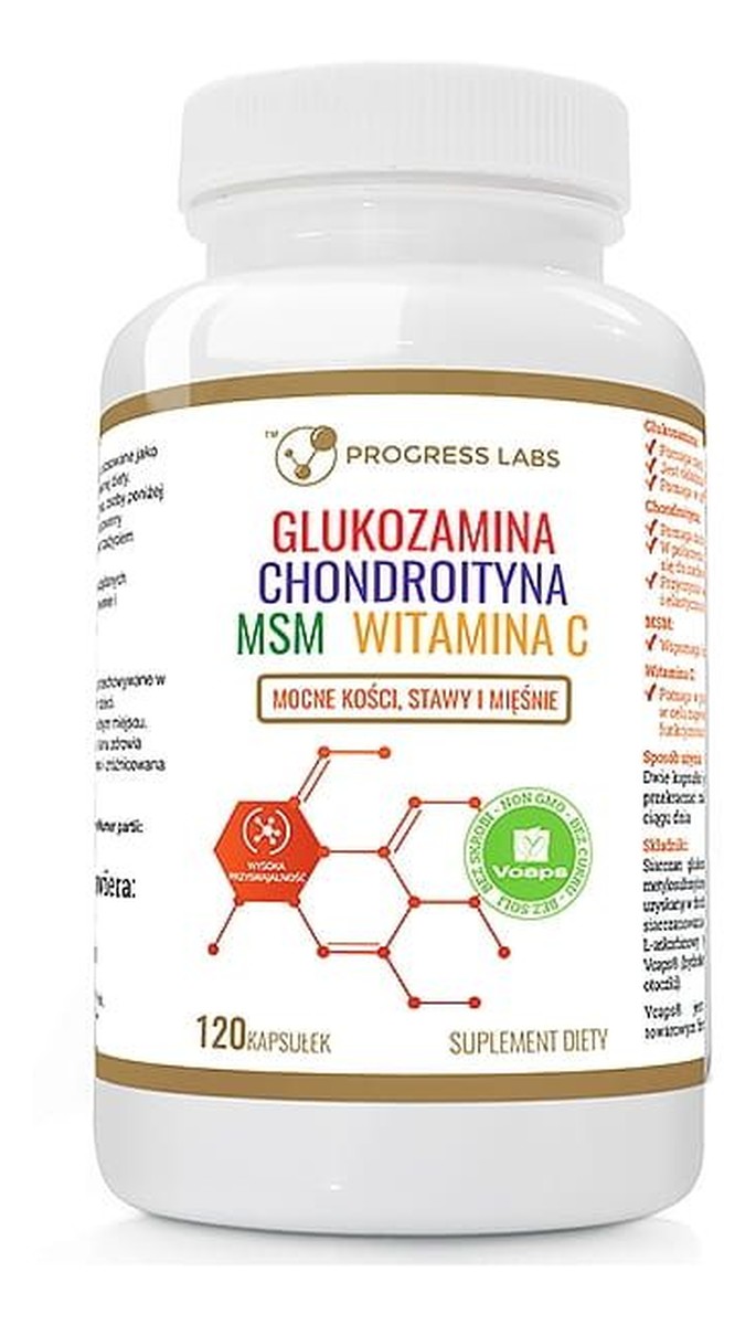 Glukozamina + Chondroityna + MSM + Witamina C suplement diety 120 kapsułek