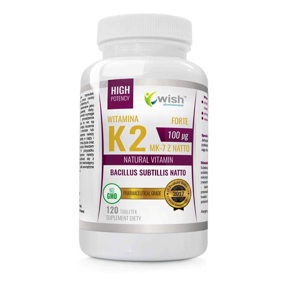 Wish Witamina k2 100µg mk-7 z natto natural vitamin suplement diety 120 tabletek