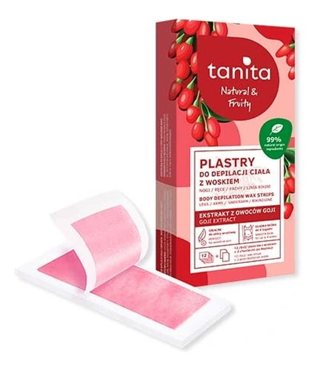 Plastry do depilacji ciała z woskiem - z ekstraktem z owoców Goji 12 sztuk (6x2)+ 2 chusteczki po depilacji