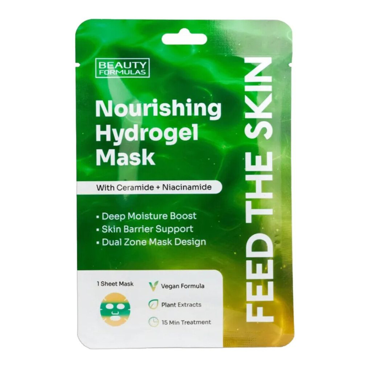 Beauty Formulas Nourishing hydrogel mask hydrożelowa maska odżywcza z ceramidami i niacynamidem 1szt.