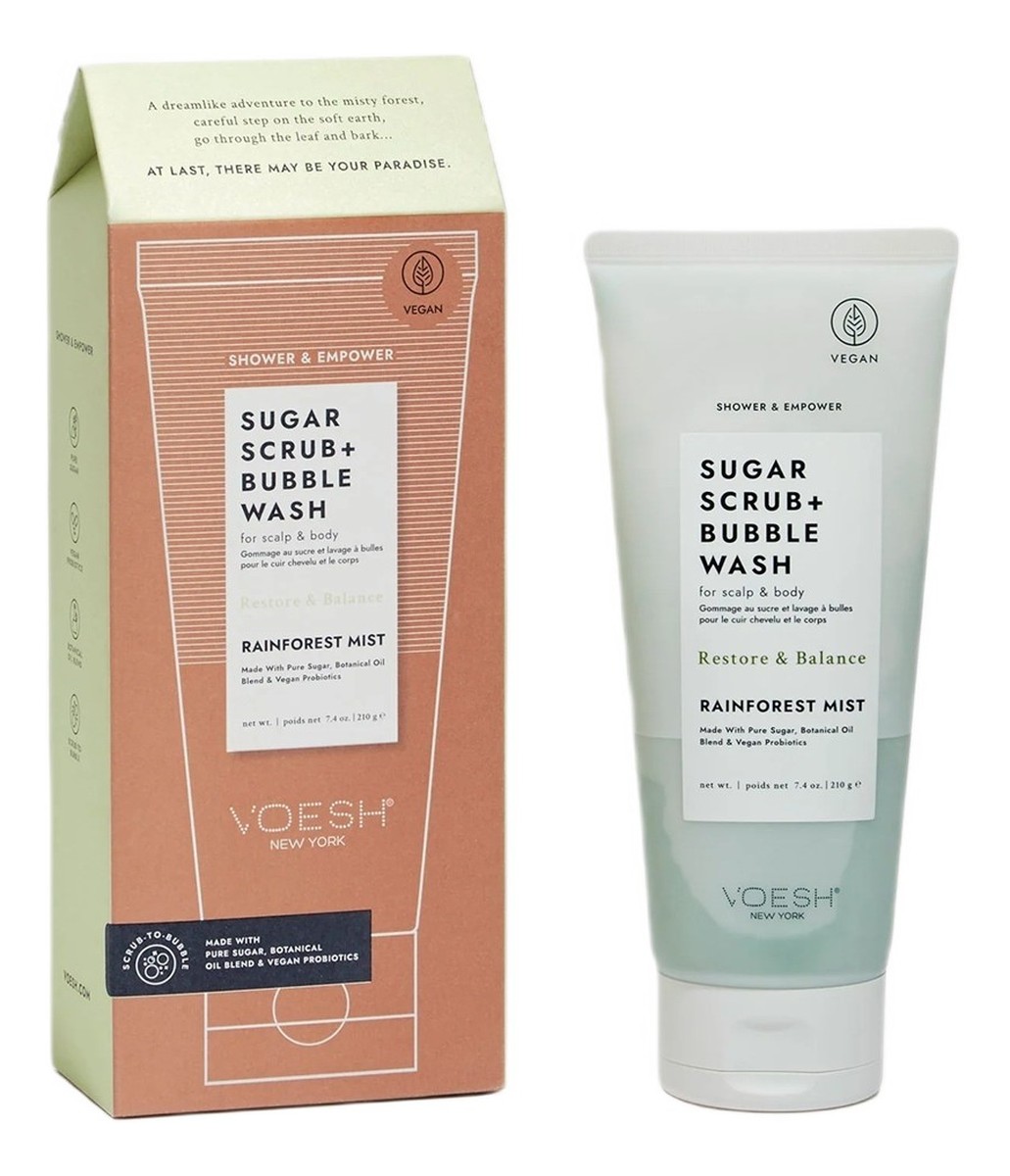 Sugar scrub + bubble wash cukrowy peeling myjący do ciała i skóry głowy rainforest mist 210g