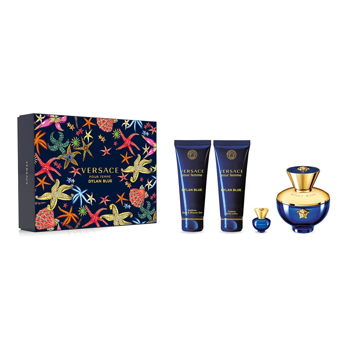 Versace Dylan Blue Pour Femme Zestaw woda perfumowana spray 100ml + miniatura wody perfumowanej 5ml + żel pod prysznic 100ml + balsam do ciała 100ml