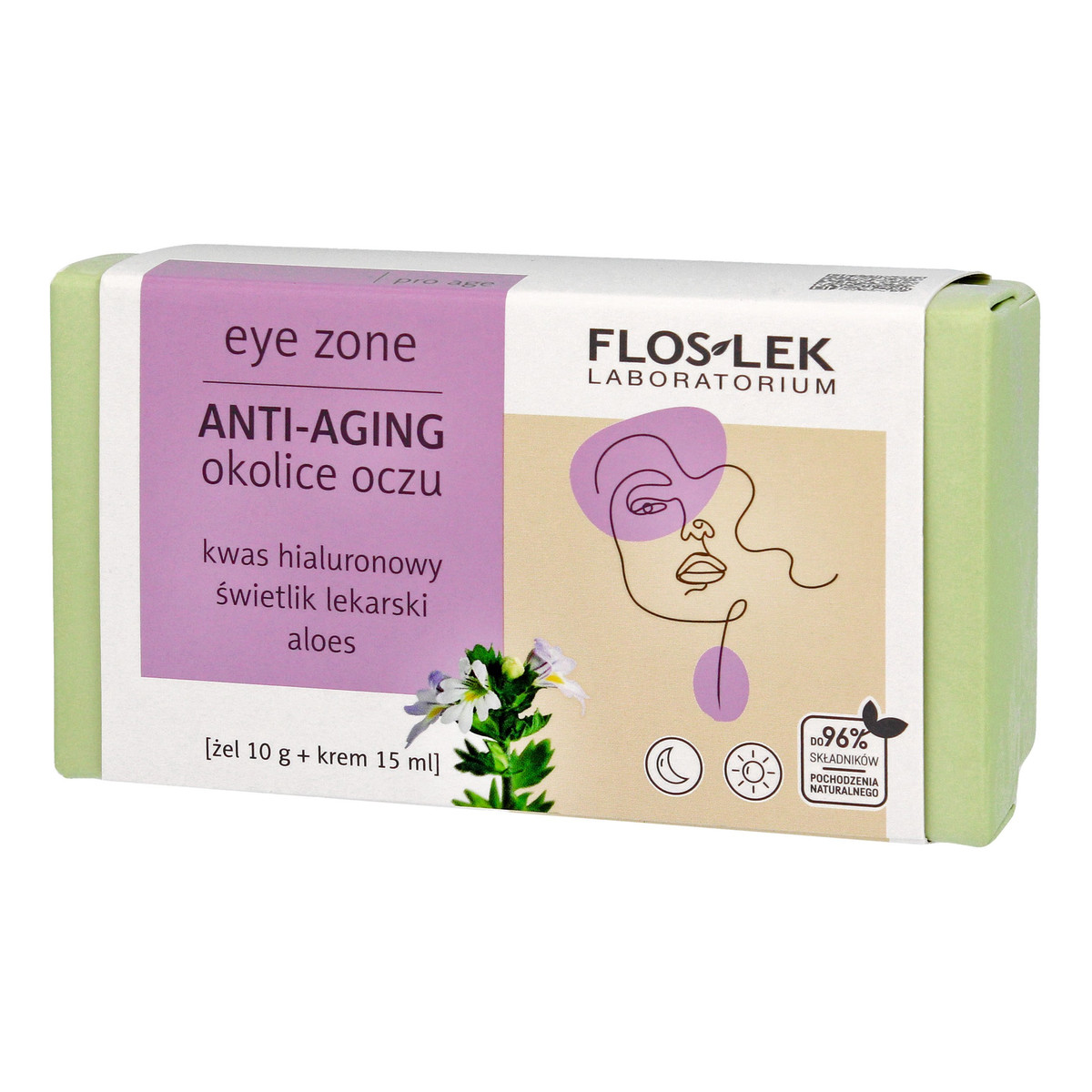FlosLek Anti-Aging Zestaw prezentowy Eye Zone okolice oczu - Żel ze świetlikiem lekarskim i aloesem do powiek i pod oczy + Przeciwzmarszczkowy krem pod oczy