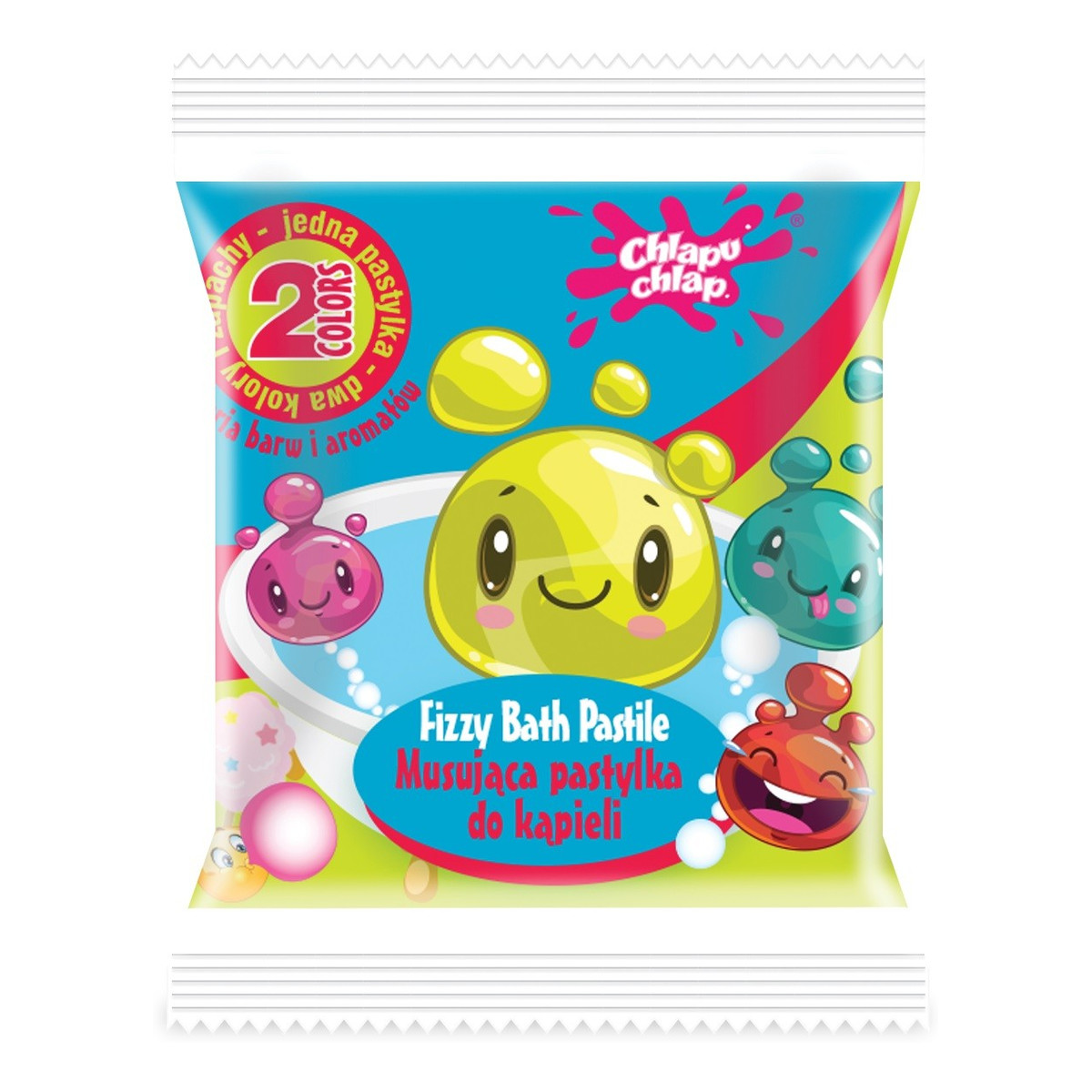 Chlapu Chlap Dwukolorowa musująca pastylka do kąpieli-guma balonowa i wata cukrowa 1szt