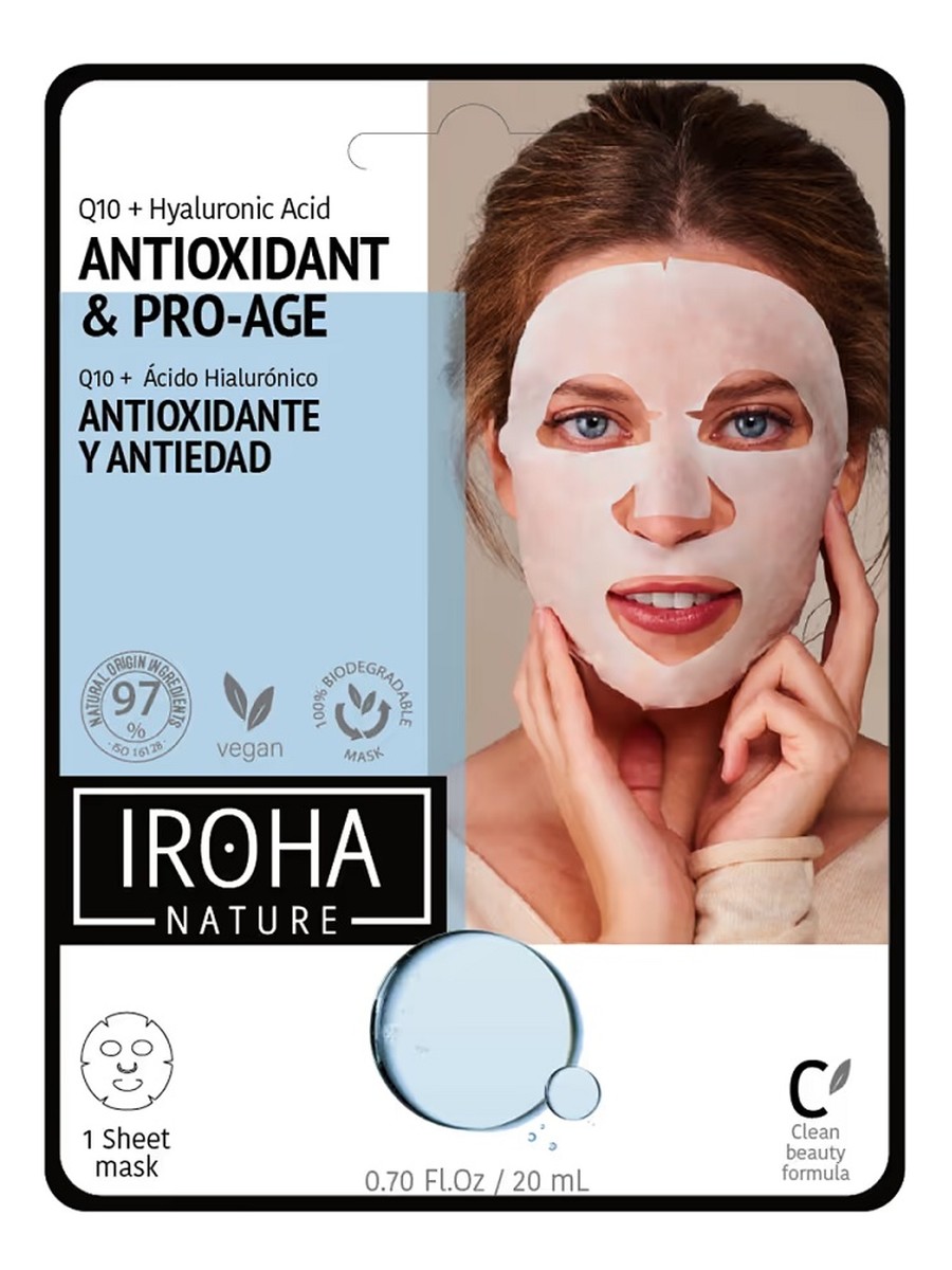 Antioxidant & pro-age tissue face mask przeciwstarzeniowa maska w płachcie z koenzymem q10 i kwasem hialuronowym
