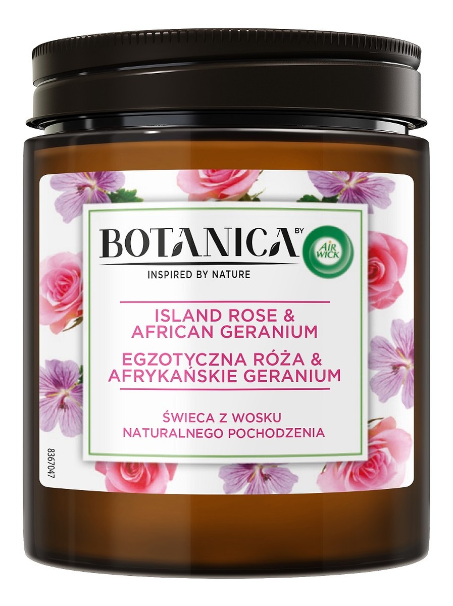 świeca z wosku naturalnego pochodzenia egzotyczna róża & afrykańskie geranium
