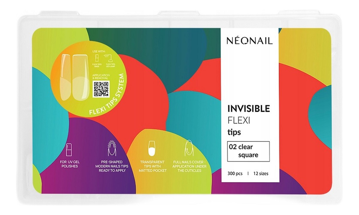 Invisible Flexi Tips tipsy elastyczne do przedłużania paznokci 02 Clear Square 300szt