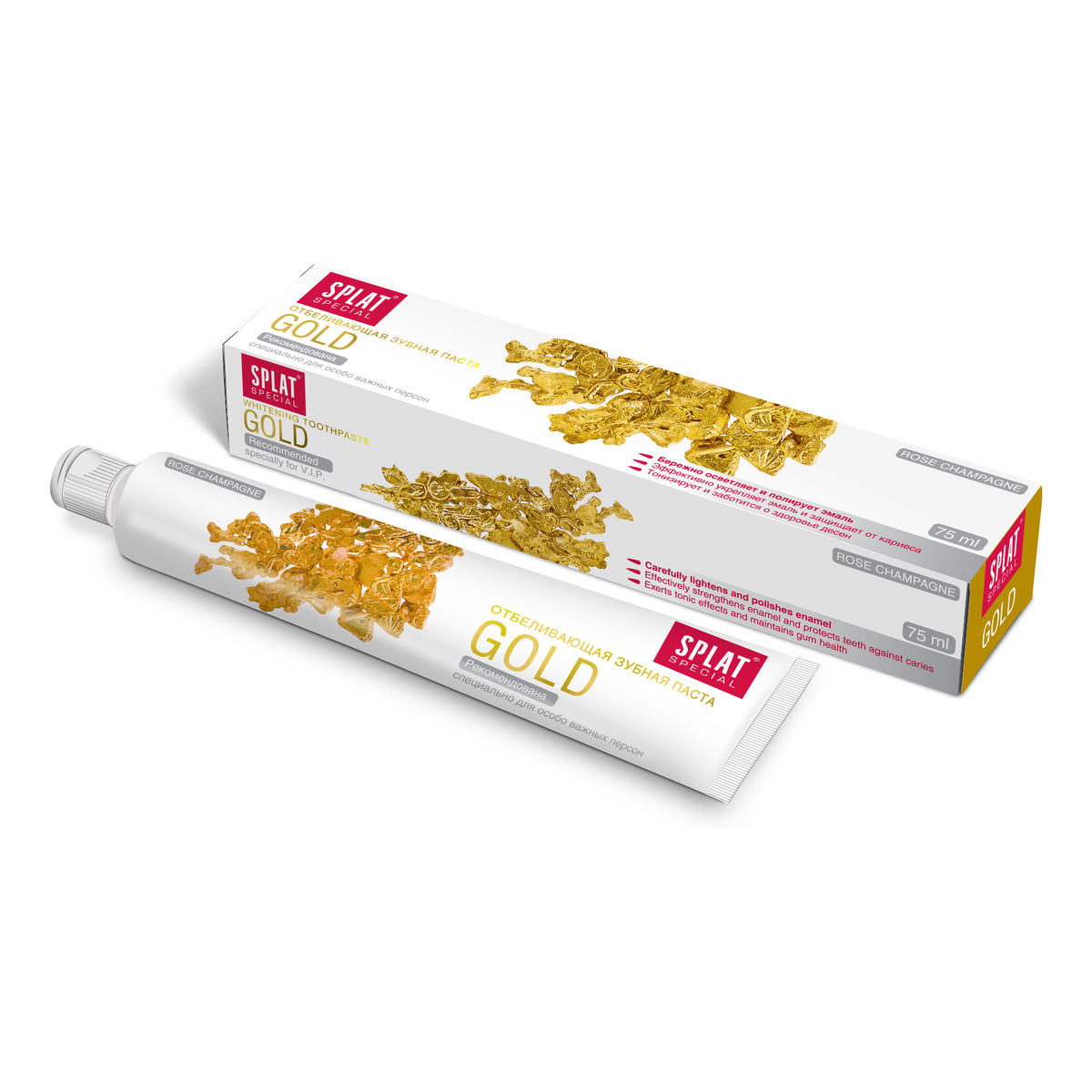 Splat Gold Special Ekskluzywna Pasta Wybielajaca Do Zębów Skuteczna i Kompleksowa Troska O Piękny Uśmiech Drobinki złota Pył diamentowy Mleczko pszczele 75ml