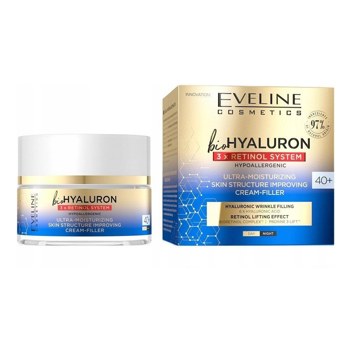 Eveline BioHyaluron 3 x Retinol ultranawilżający Krem-filler poprawiający strukturę skóry 40+ 50ml