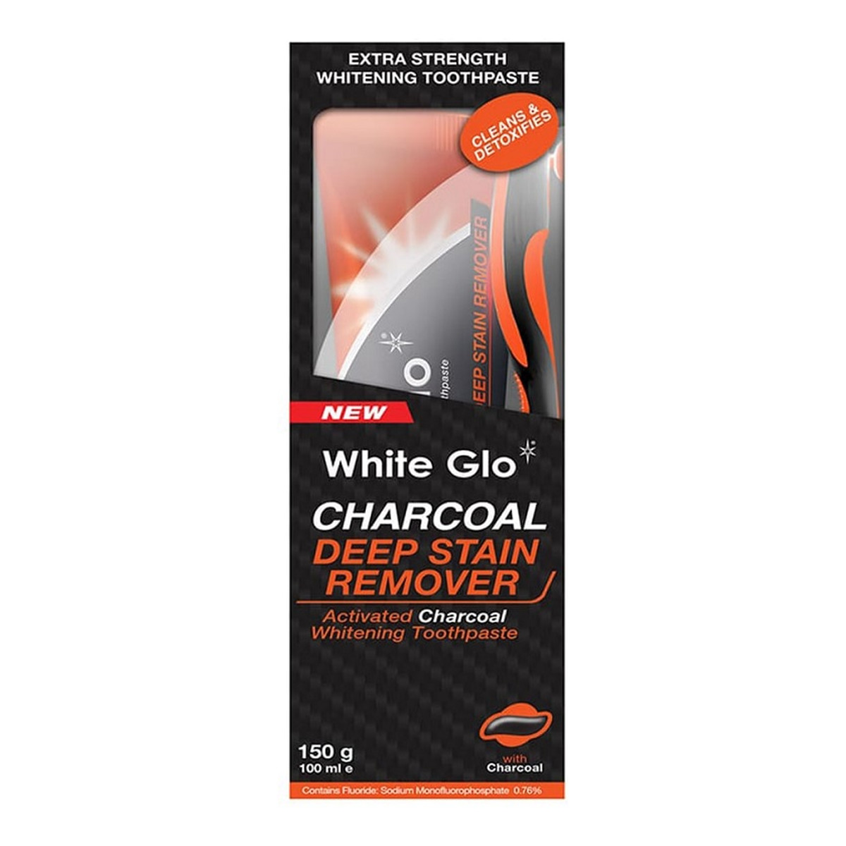 White Glo Charcoal deep stain remover wybielająca pasta do zębów z aktywnym węglem 100ml + szczoteczka