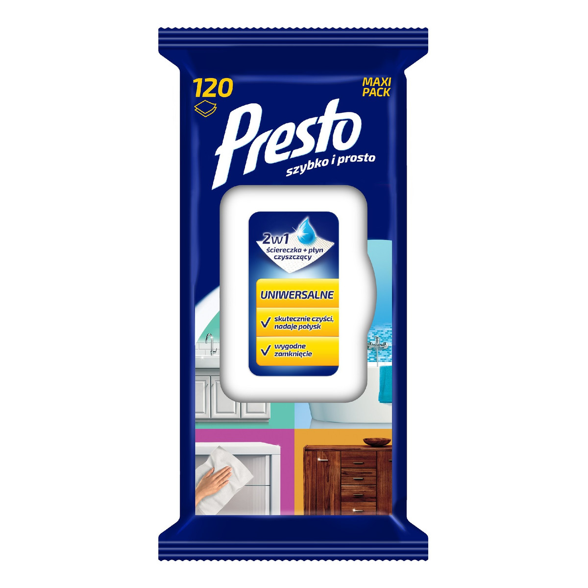 Presto Clean uniwersalne ściereczki czyszczące z płynem 2w1 1 op.-120 sztuk