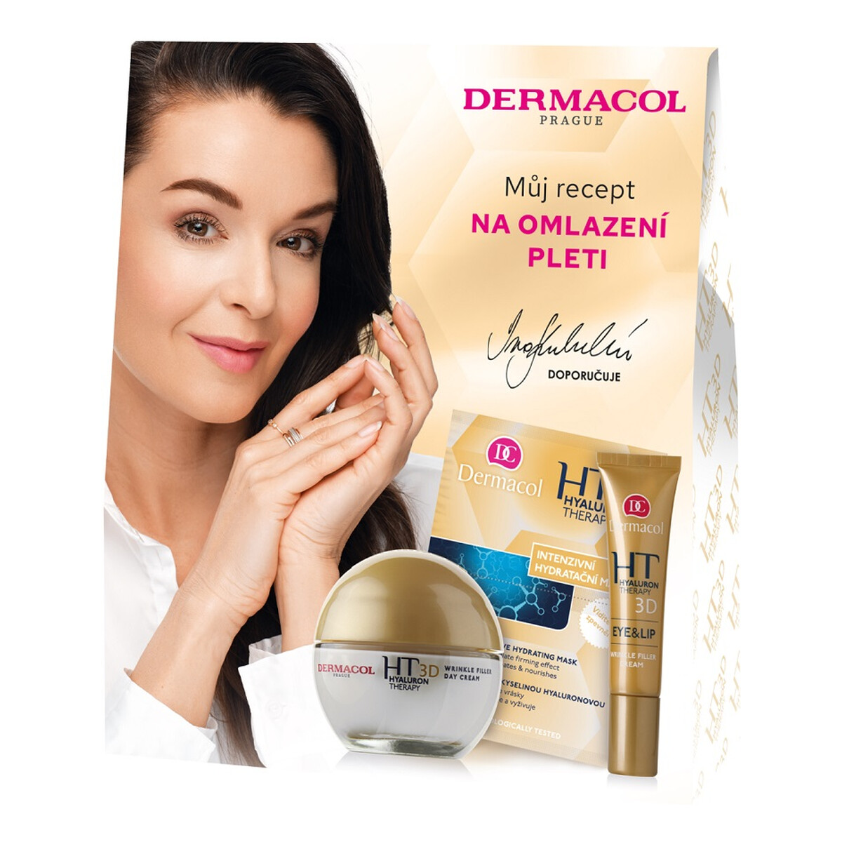 Dermacol Hyaluron Therapy Zestaw remodelujący krem na dzień 50ml + krem remodelujący okolice oczu i ust 15ml + maska intensywnie nawilżająca 2x8g