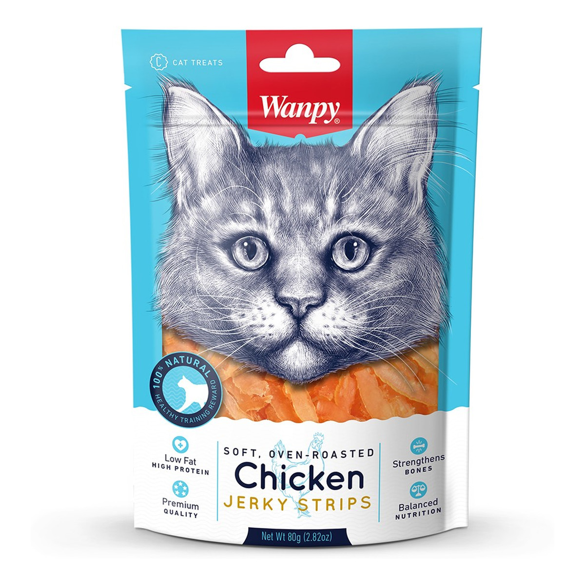 Wanpy Cats przekąski dla kotów chicken-paseczki z kurczaka 80g